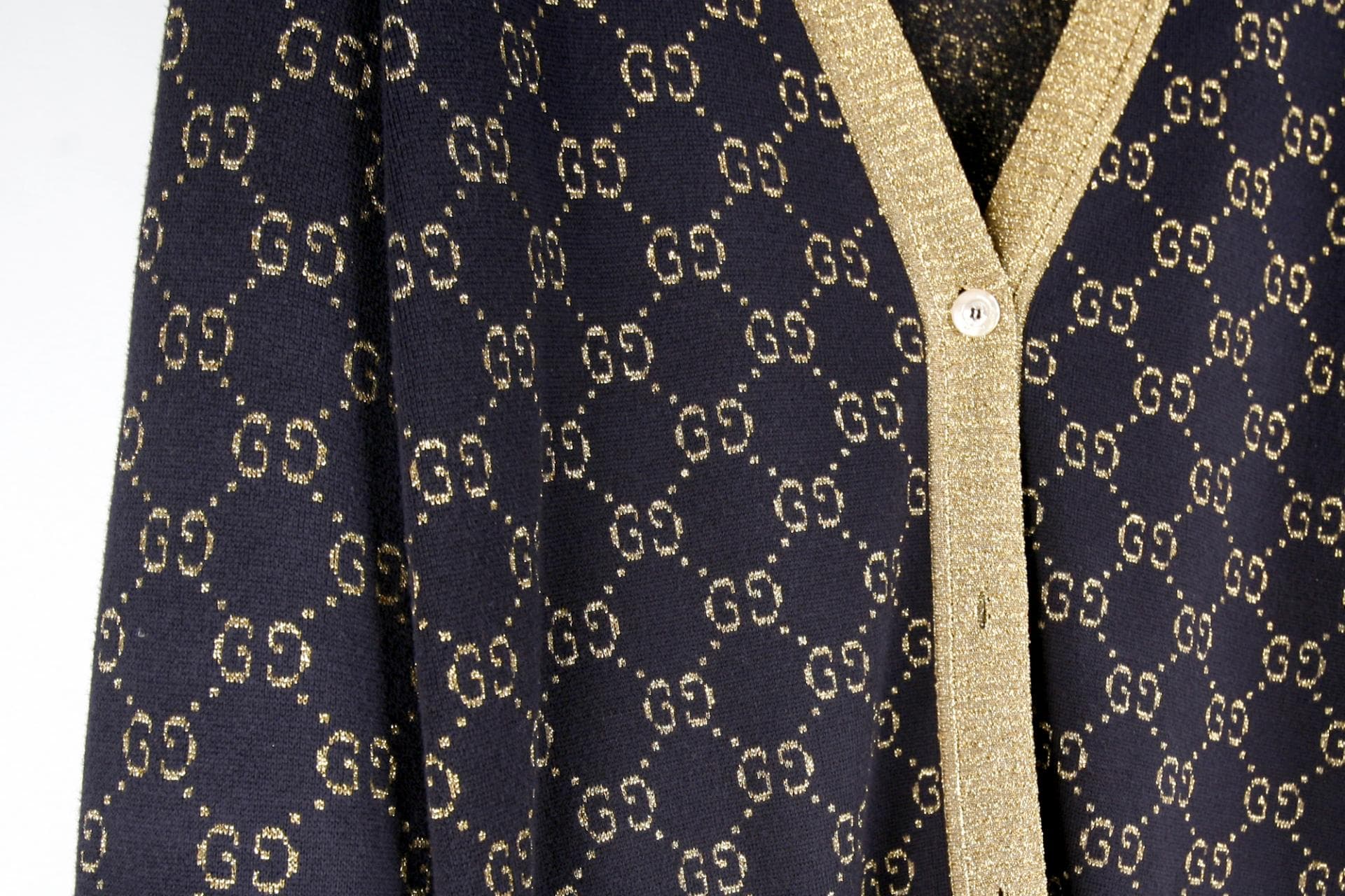 [GUCCI 구찌] 라메 자카드 코튼 여성 가디건 블루 골드 상세
