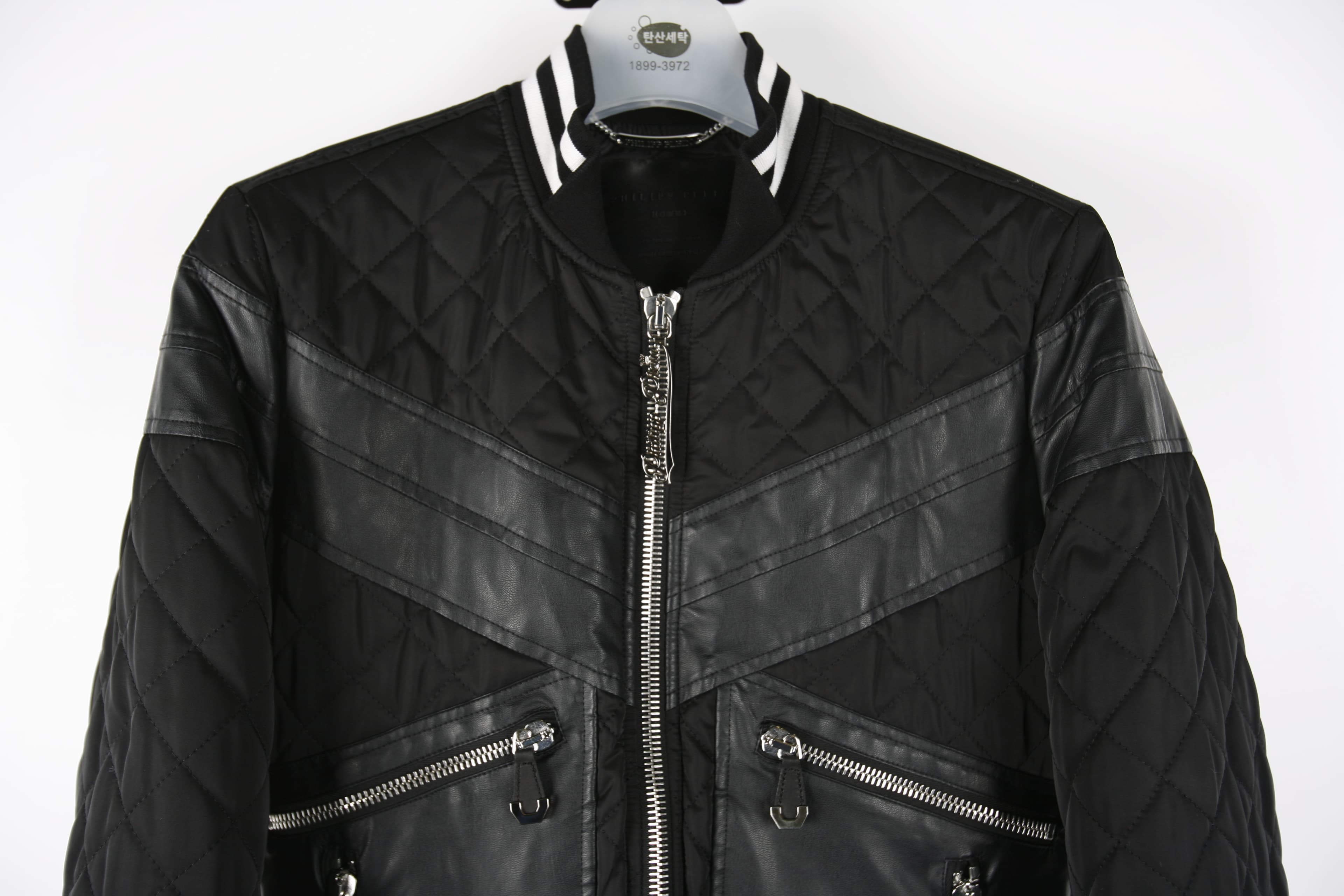 [PHILIPP PLEIN 필립플레인] 금속 장식 가죽 혼용 점퍼 상세