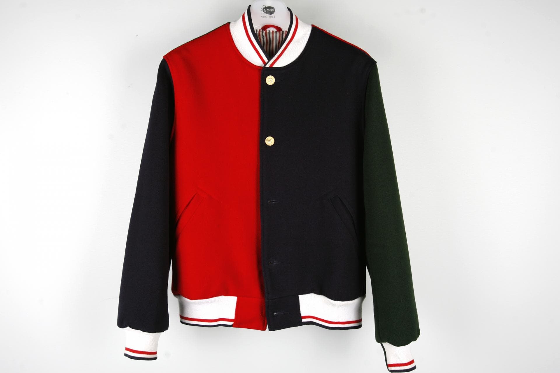 [Thom Browne 톰브라운] 컬러블럭버튼울봄버자켓