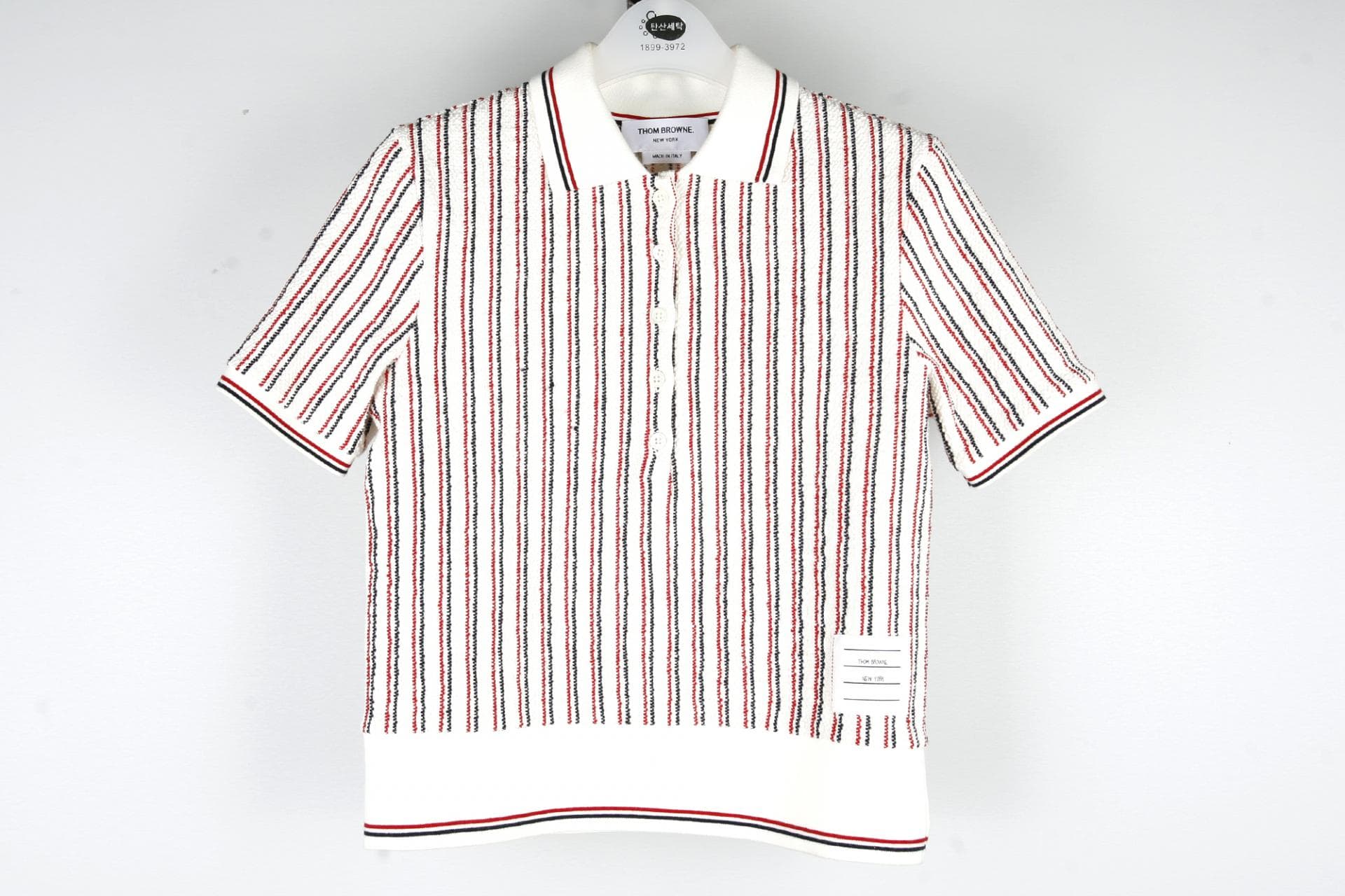[ Thom Browne 톰브라운]멀티컬러텍스처스트라이프코튼트위드 리브커프폴로셔츠