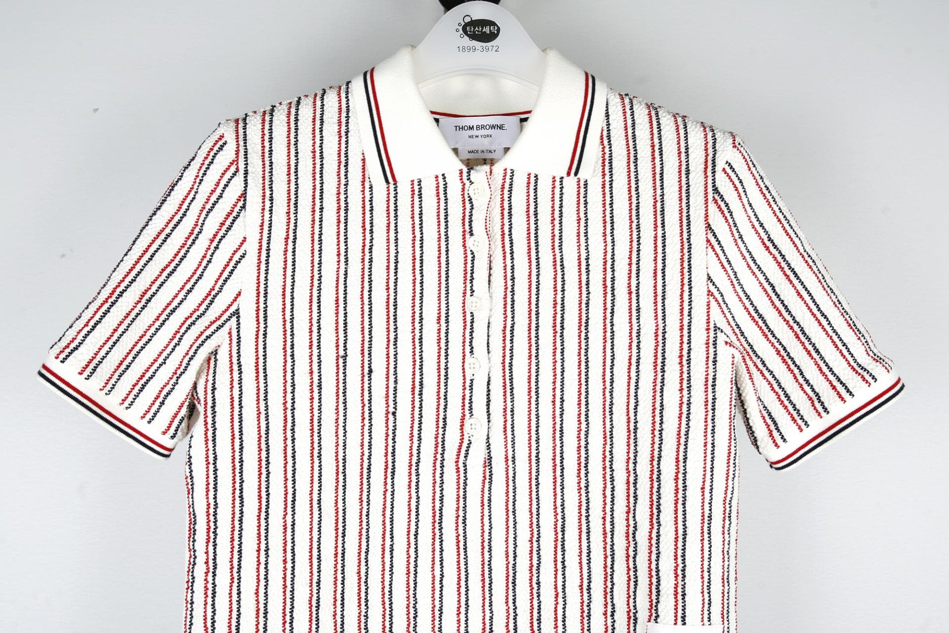[ Thom Browne 톰브라운]멀티컬러텍스처스트라이프코튼트위드 리브커프폴로셔츠 상세