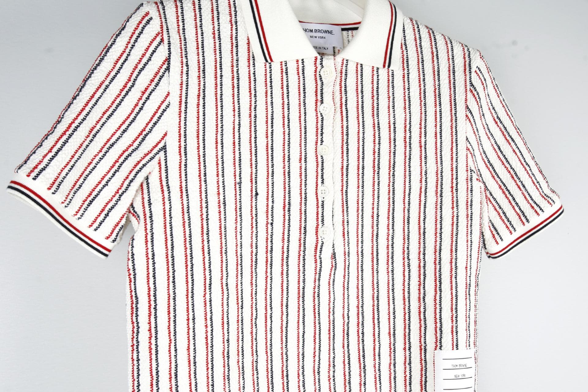 [ Thom Browne 톰브라운]멀티컬러텍스처스트라이프코튼트위드 리브커프폴로셔츠 상세
