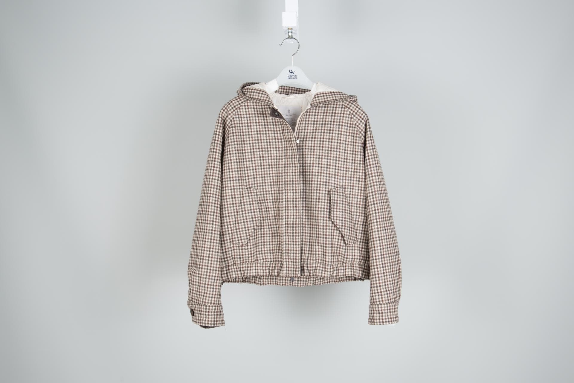 [Brunello Cucinelli 브루넬로 쿠치넬리] 울 깅엄 체크 후디 재킷